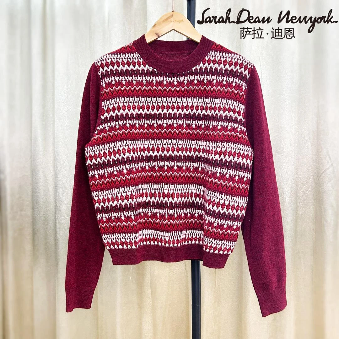 【萨拉迪恩】羊绒衫费尔岛针织休闲女士设计感百搭圆领长袖