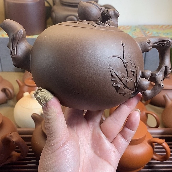 茶壶紫砂半手工寿桃紫泥