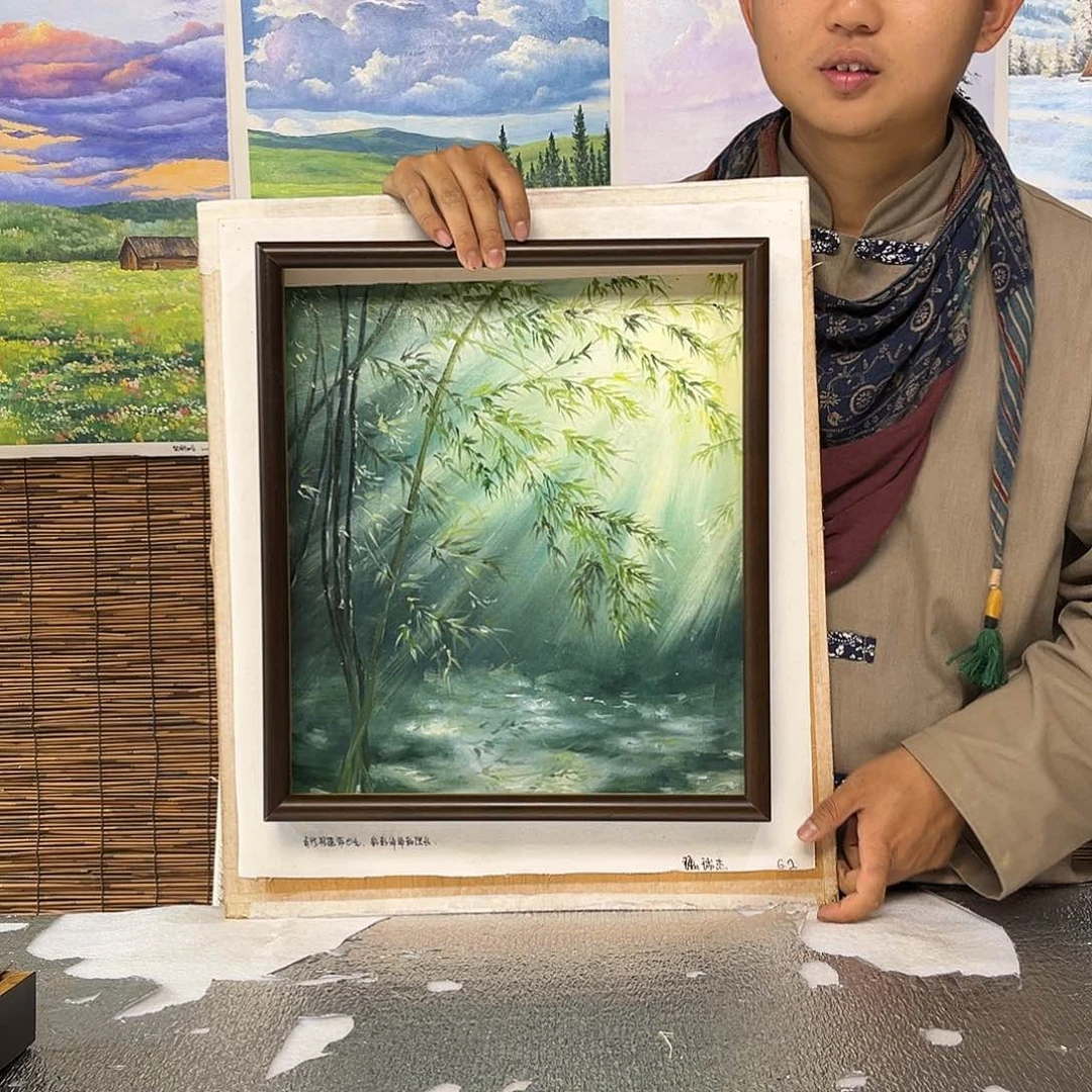 油画行路人小院绘画作品竞拍