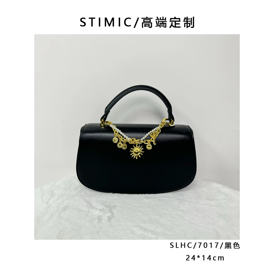 SLHC/7017/黑色高端订制手工蜡线女士时尚单肩轻奢斜挎包QC7017