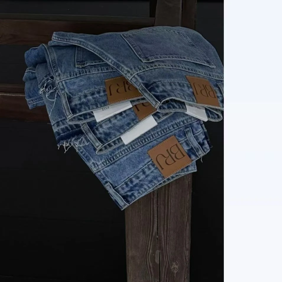 理性下单<no退no换> 泡菜 蓝色微喇翻边牛仔裤