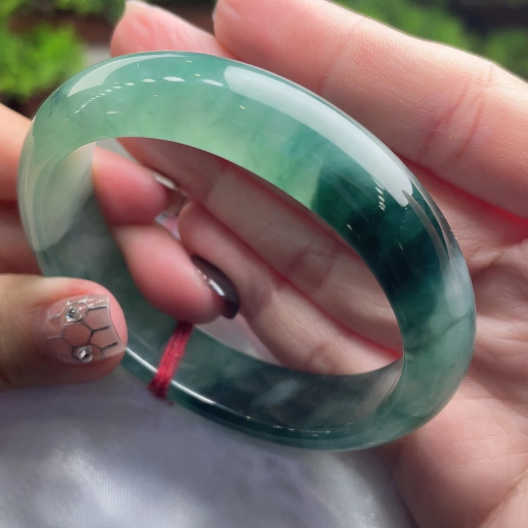 翡翠未镶嵌手镯53.8贵妃 小宽版 莫兰迪显白