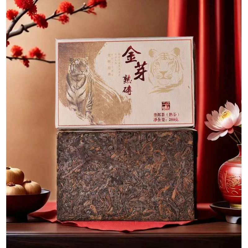【直播专属】12年陈金芽熟茶砖250g云南古树普洱熟茶