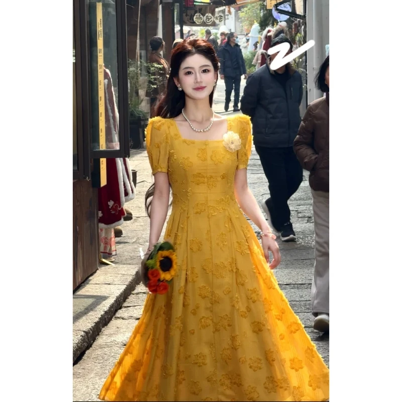 【清迈花季】L法式仙女风流苏提花设计长裙气质收腰显瘦连衣裙女