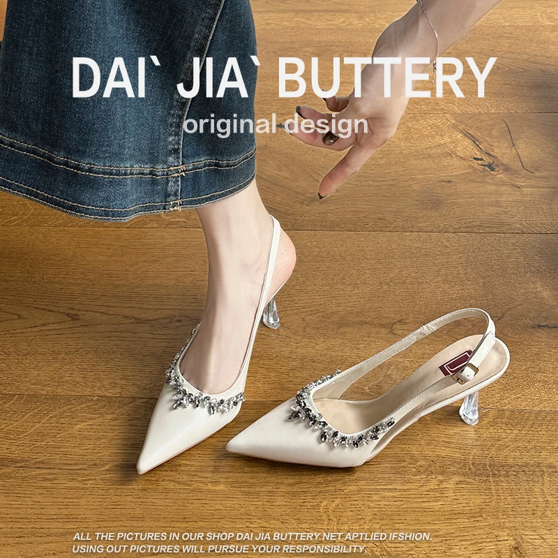 温柔风包头水钻凉鞋配裙子高跟鞋女2025新款气质漆皮尖头细跟单鞋
