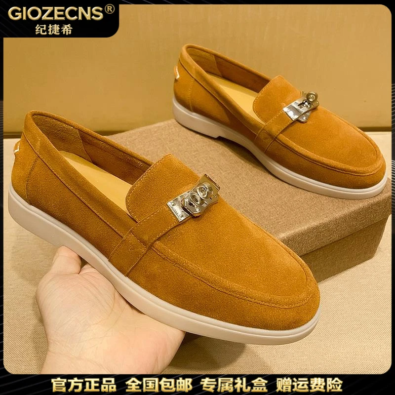 纪捷希牛皮男鞋松紧扣透气轻奢乐福鞋商务牛皮厚底豆豆鞋百搭鞋子