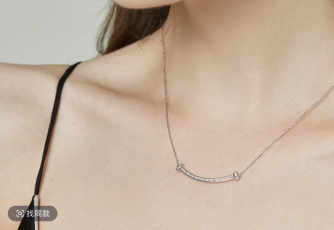 坠链均925银 笑脸项链微笑项链镶钻锁骨链时尚轻奢小众