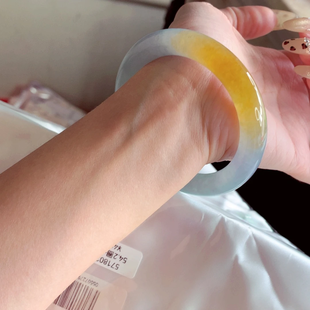 翡翠未镶嵌手镯54.2 半山水冰黄种色兼备 灵