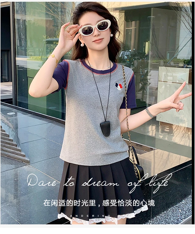 “自由简意”云朵棉撞色拼接刺绣T恤！