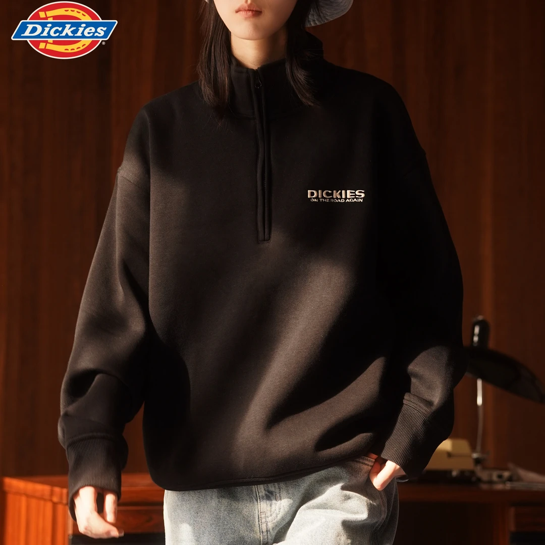 Dickies25新款刺绣半拉链运动风卫衣抓绒内里琥珀流光DK0A8CBC