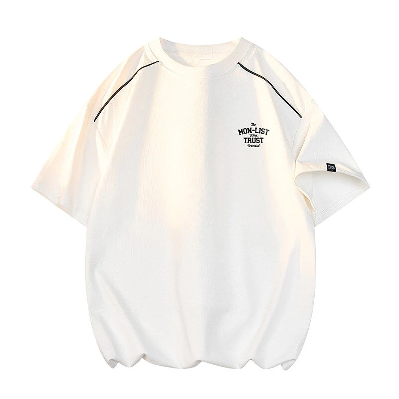 美式宽松短袖青年活力纯色印花聚酯纤维T恤