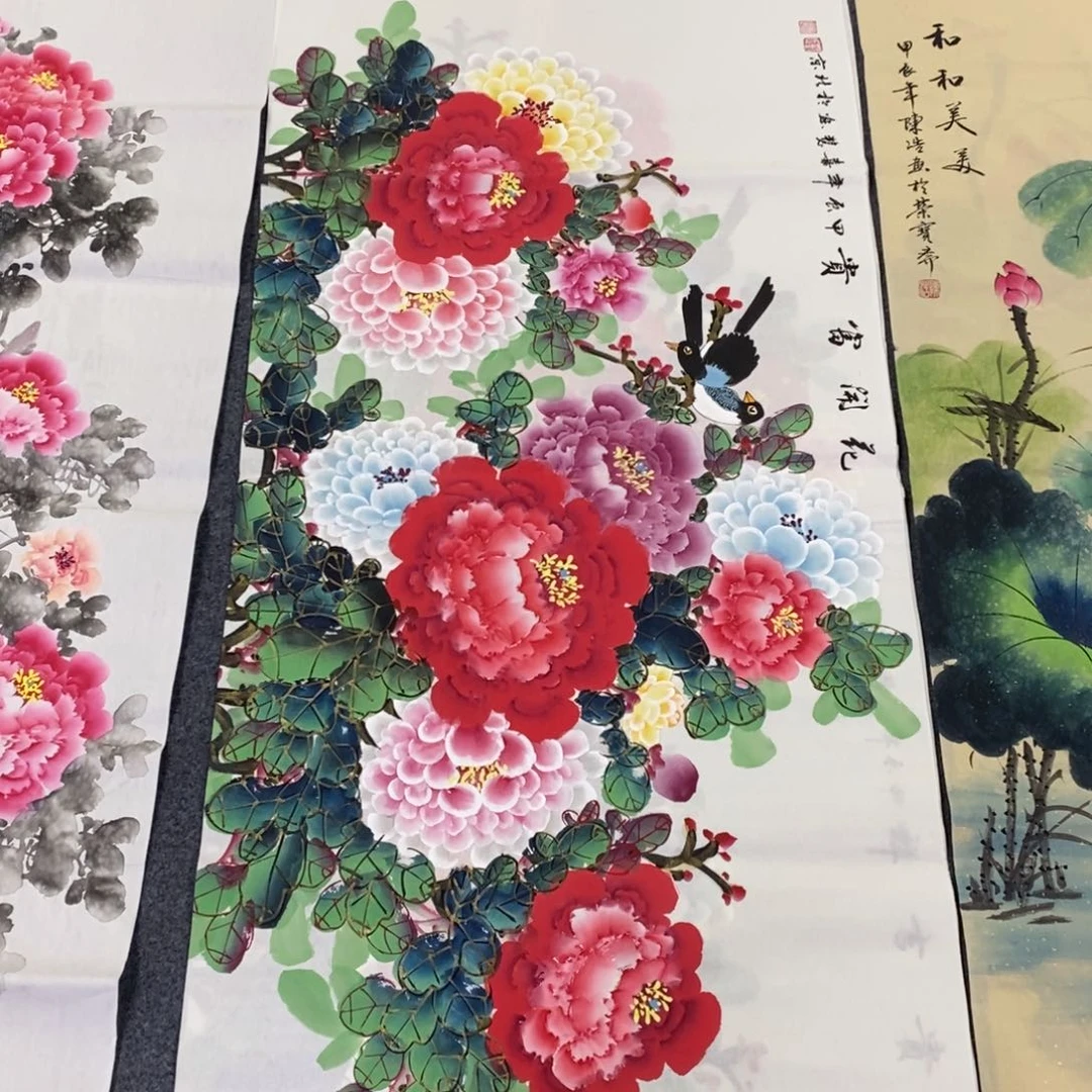 国画140✖️70金线水晶牡丹画画画画画画画画