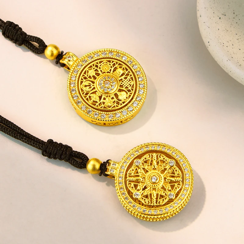 铜合金锆石吊坠 镂空八宝罗盘吊坠高级感时尚复古锁骨链精美饰品