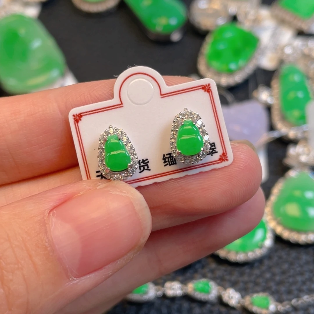 翡翠银S925镶嵌吊坠(不含链)耳钉