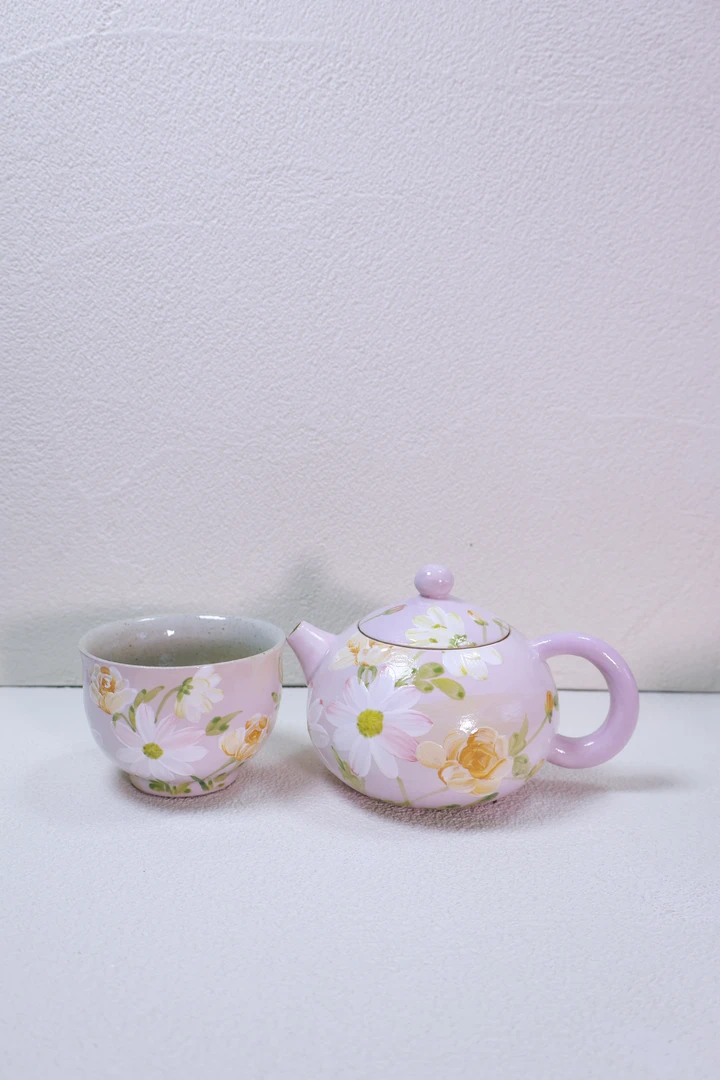 瓷闺蜜粉底白花茶壶套组素兮品牌