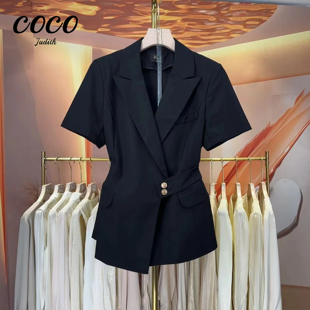 【RG473】夏季轻奢收腰修身气质黑色短袖女士职业西装外套