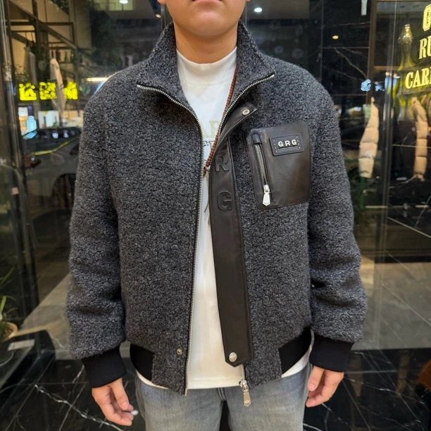 25年秋冬新款正品乔治雷迪尼男士立领羊毛拼皮保暖潮流休闲夹克