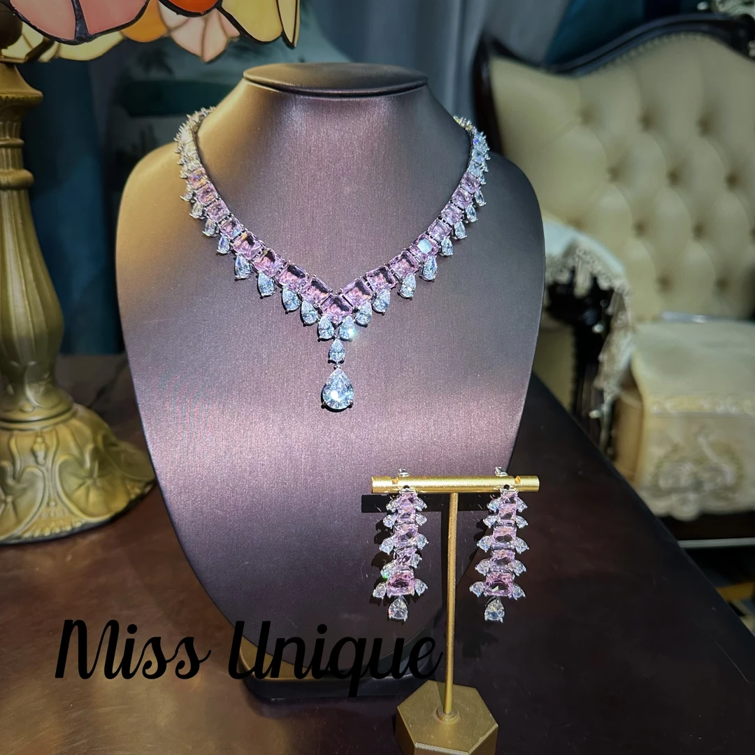 S6629意大利粉白方糖水滴项链套装