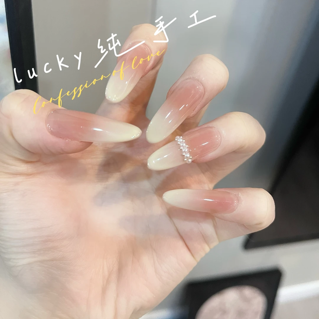 【珍珠】纯手工穿戴甲美甲裸色猫眼可拆卸渐变碎钻温柔穿戴