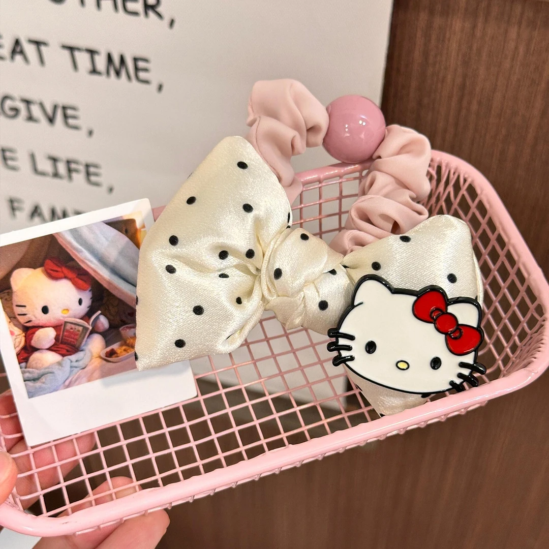 可爱波点蝴蝶结Kitty小肠发圈女高级感气质扎头发头绳丸子头发饰