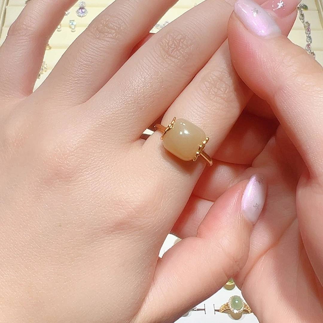 和田玉戒指银S925镶嵌