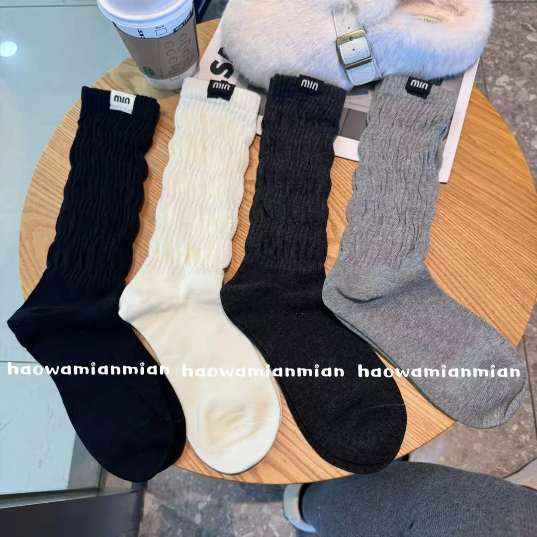 韩版百搭洋气时尚显瘦堆堆袜字母布标无骨运动堆堆小腿两穿长袜