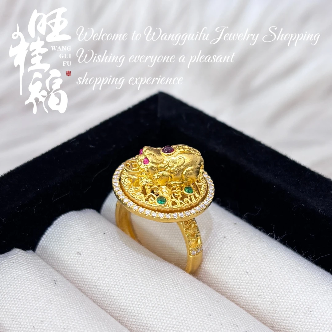 【转金貔貅戒指】旺桂福传承珠宝足金点钻 可调节圈口
