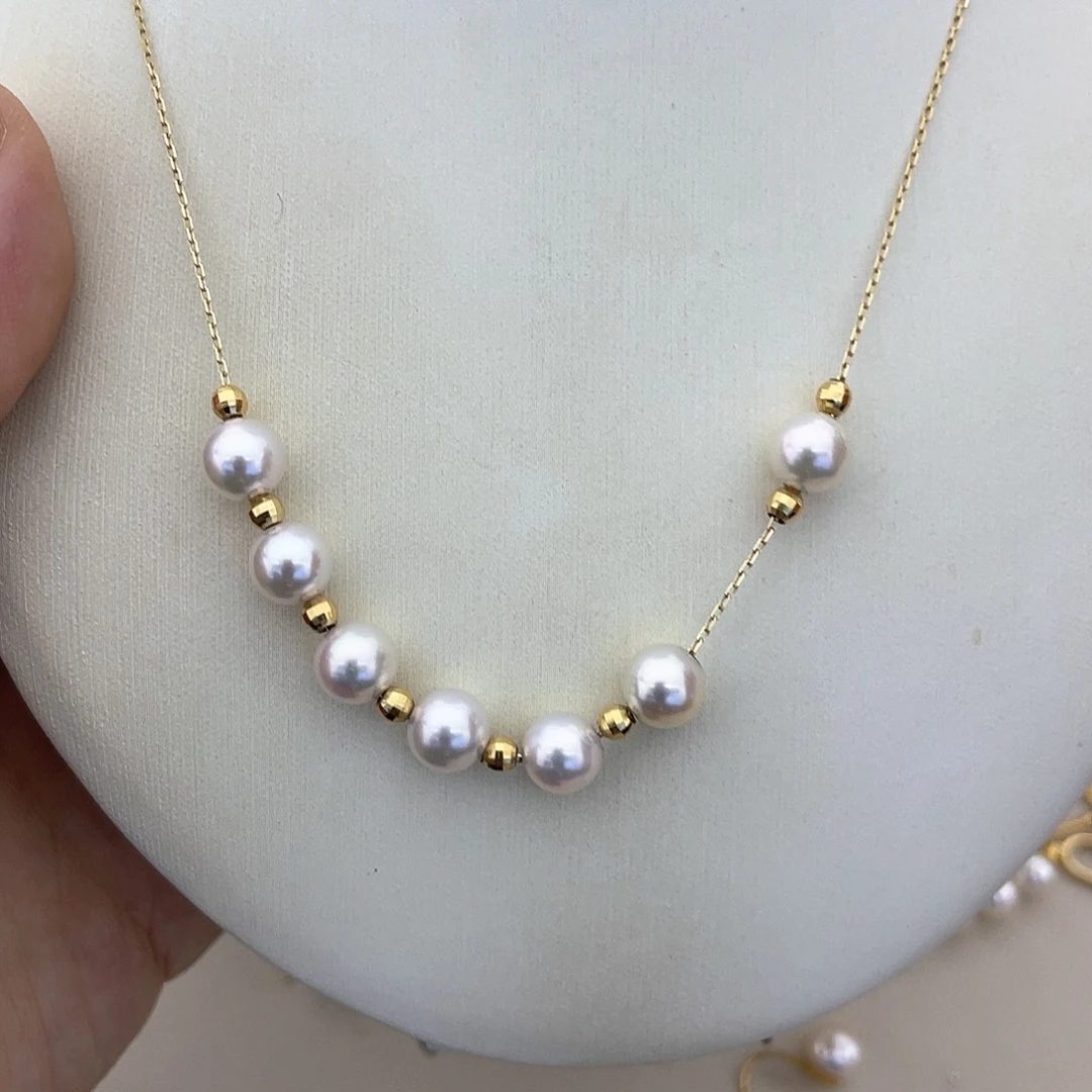 海水珍珠颈饰18K金镶嵌6.5-7微笑链