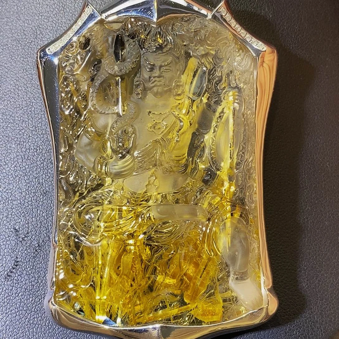 银S925镶嵌水晶颈饰天然藏品不动明王超大尺寸吊坠