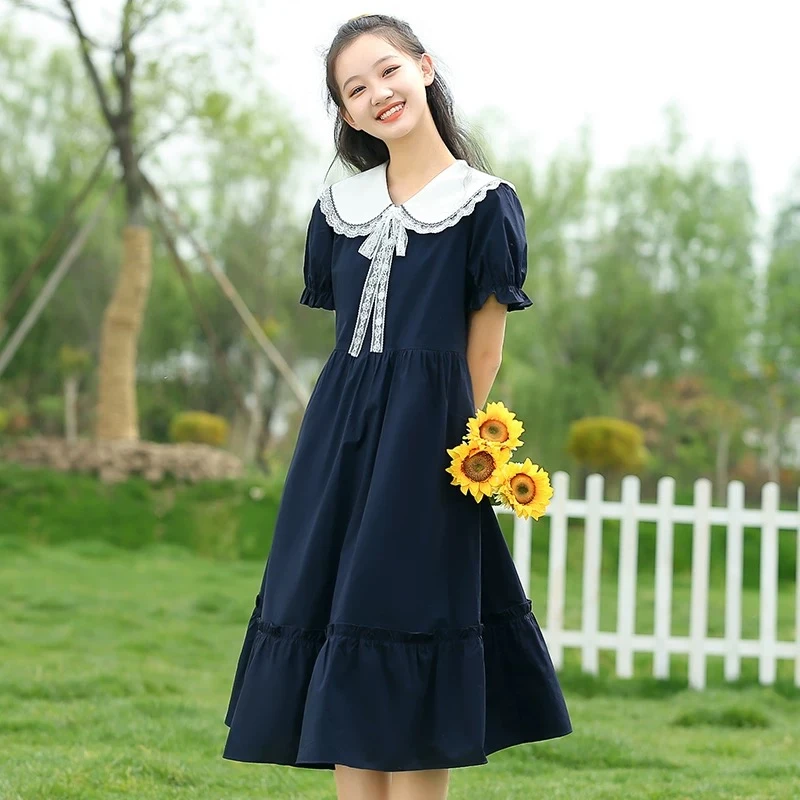 夏季新款中学生娃娃领连衣裙少女甜美学院风公主裙zb5904田范KIDS