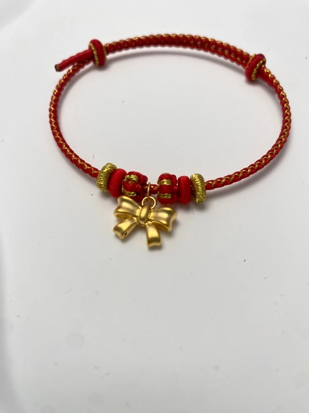 足金999蝴蝶结本命年红绳手绳