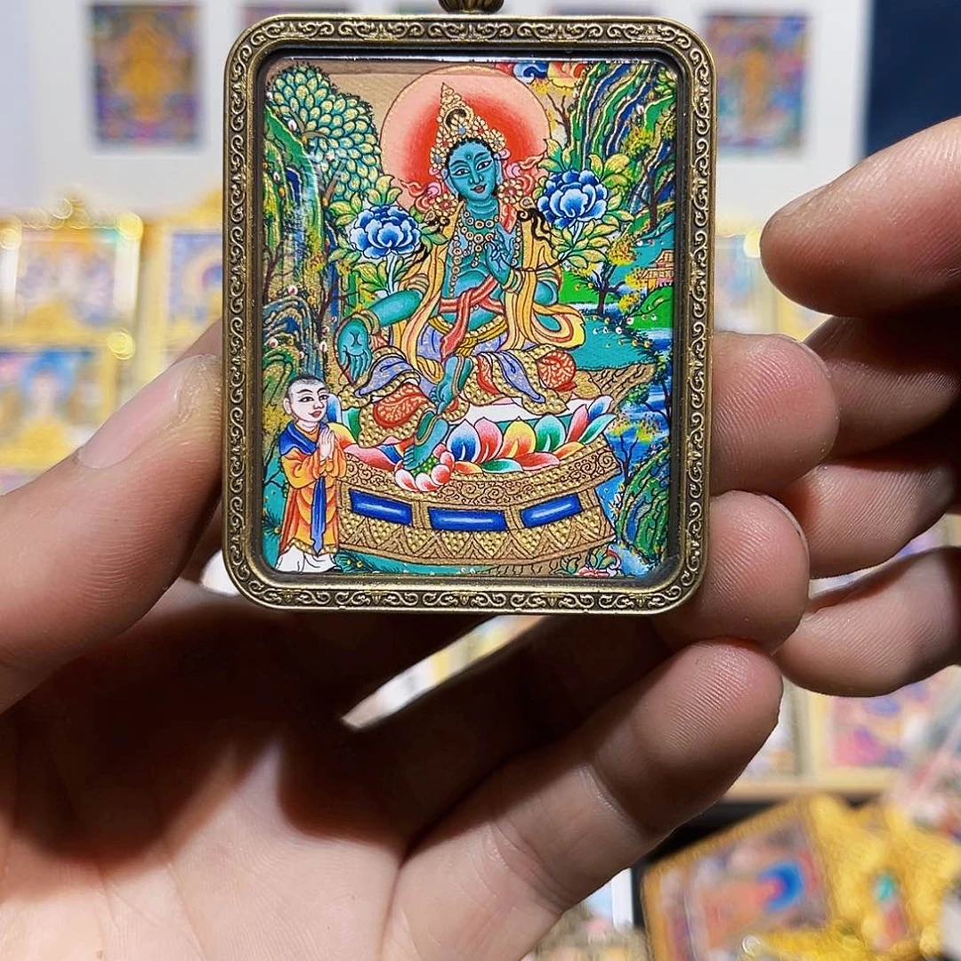 吊坠青海热贡纯手绘绿度母