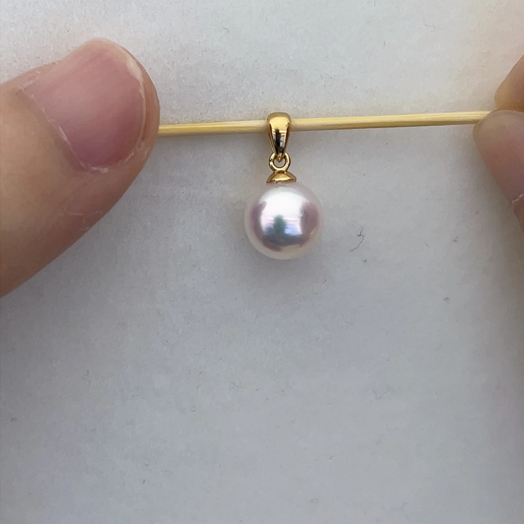 海水珍珠吊坠(不含链)18K金镶嵌8-8.5瓜子扣