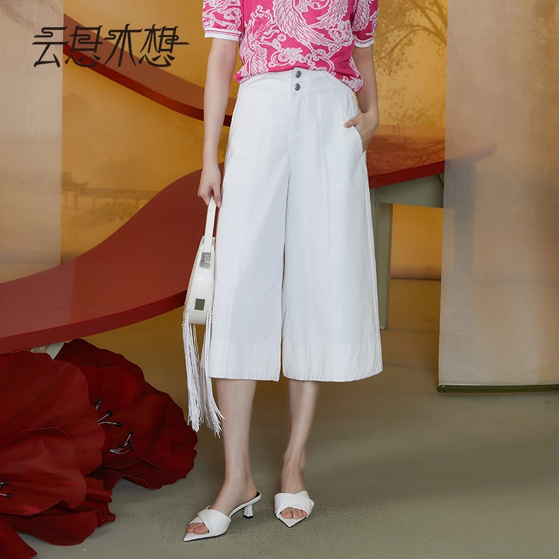 Ysimo-X云思木想新中式2024初夏新款高腰百搭七分阔腿牛仔裤11509