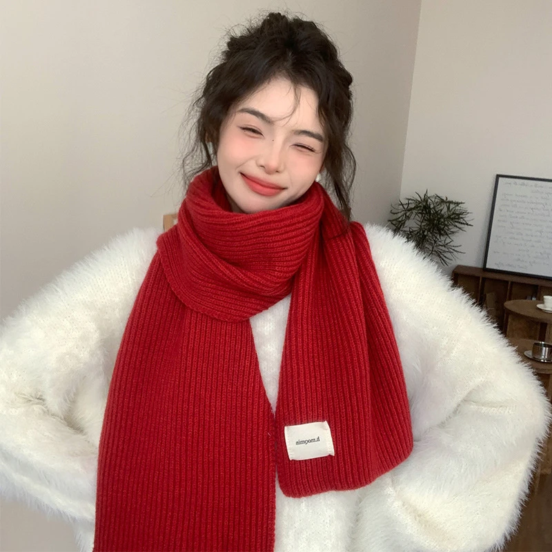 韩版秋冬柔软针织毛线围巾女百搭保暖学生纯色围脖加厚情侣围脖潮
