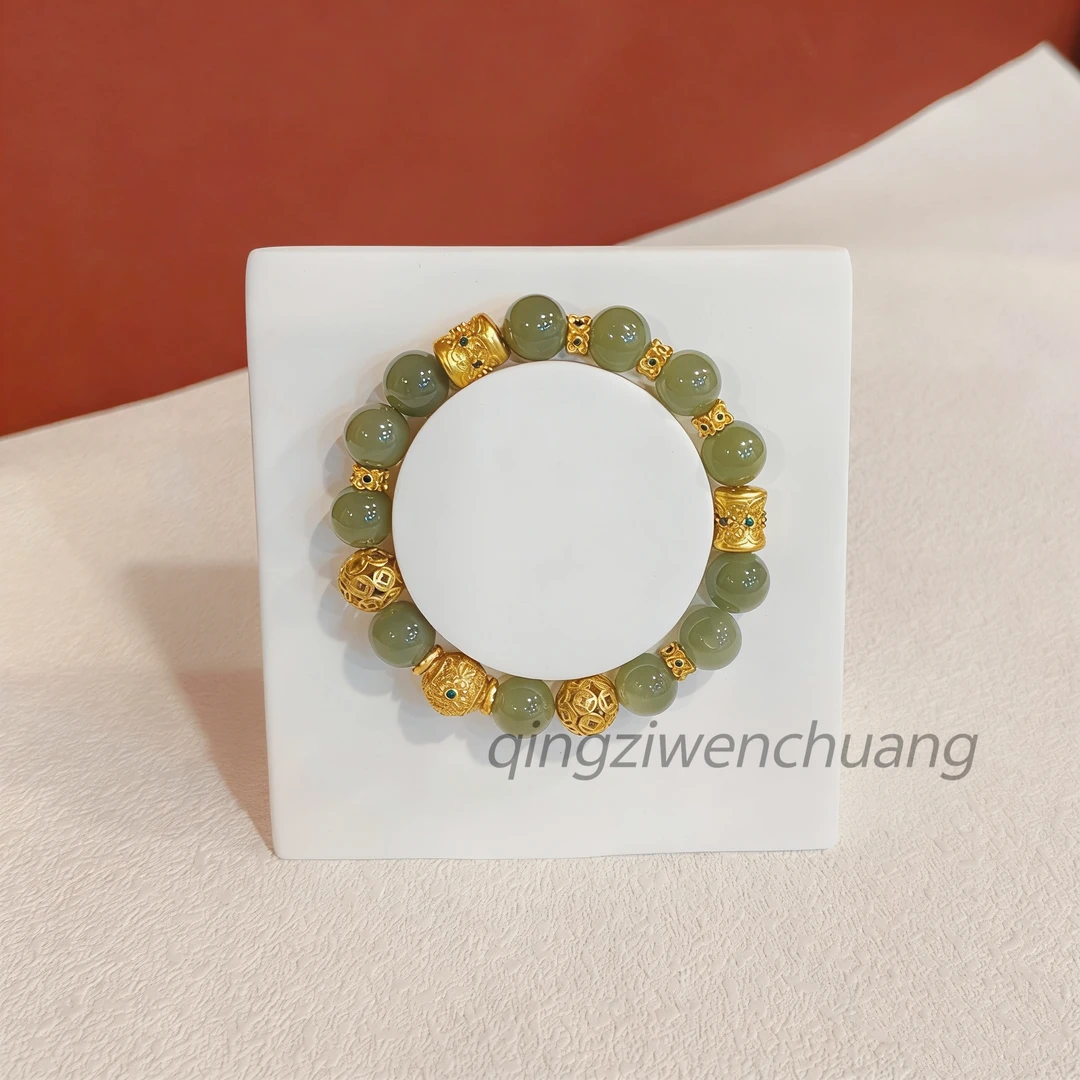 DH 1300-和田玉手串-10mm设计款镂空绣球+转运珠（多样性发其一）