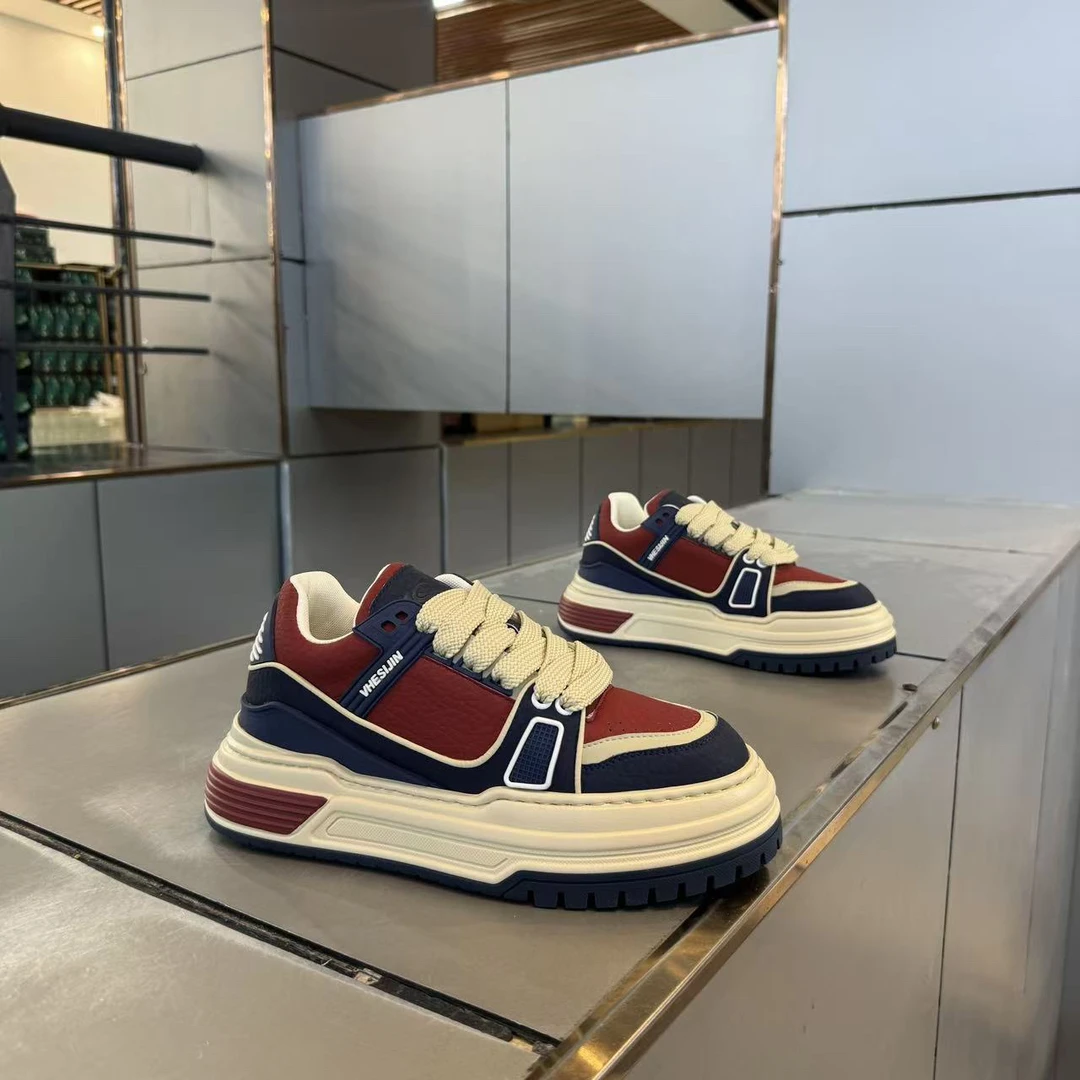 四季通用男士拼色板鞋厚底低帮时尚休闲鞋鞋子圆头