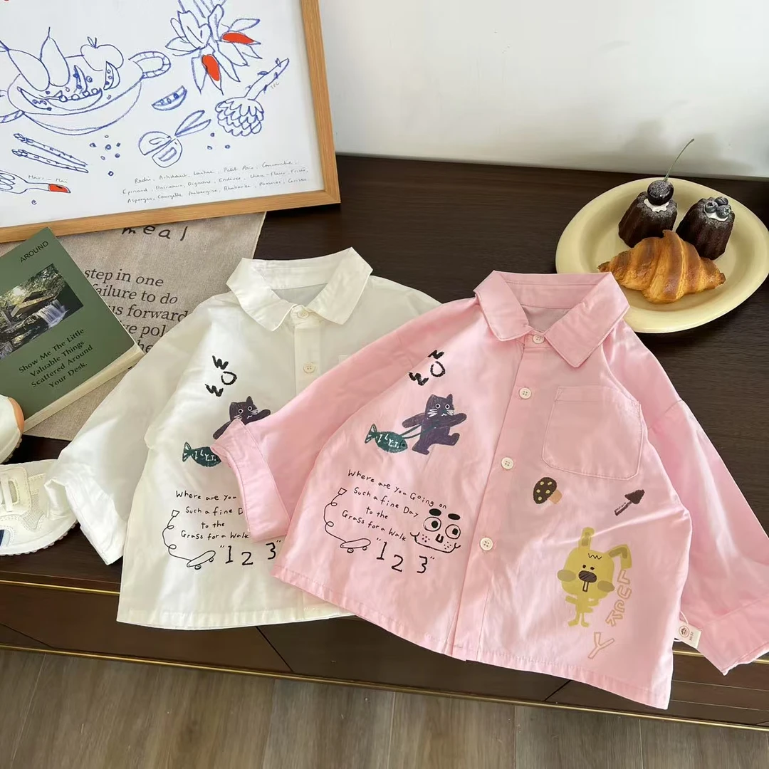 儿童春秋卡通印小猫梭织衬衫H1909