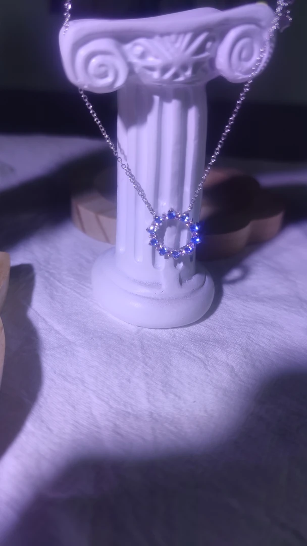 坠链均925银锆石 小仙女项链，蓝色百搭银项链，环形设计端庄又可爱