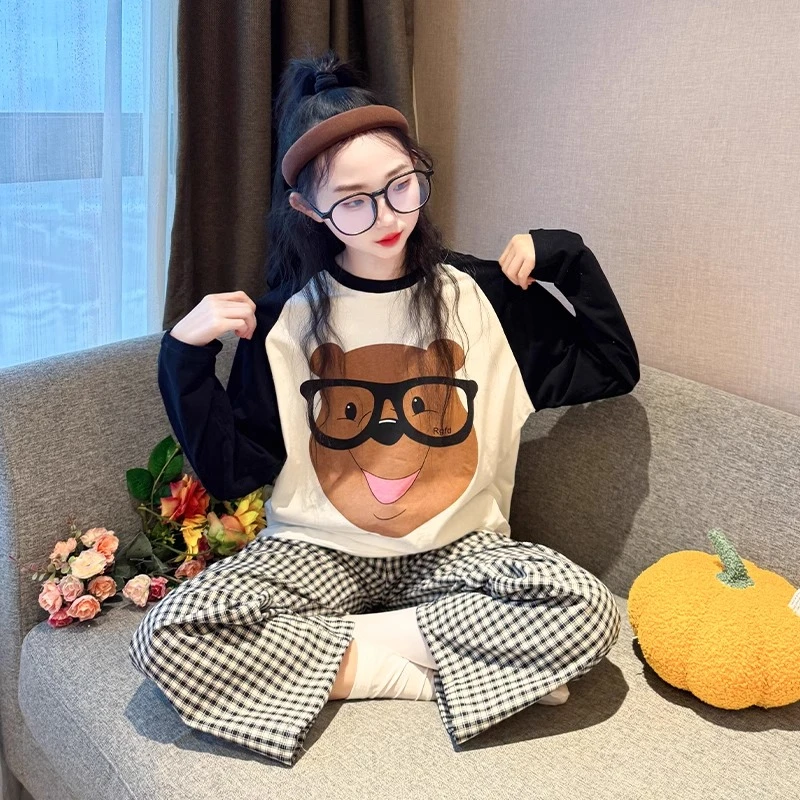 女童洋气睡衣春装2025新款女大童长袖纯棉家居服初中生少女风套装