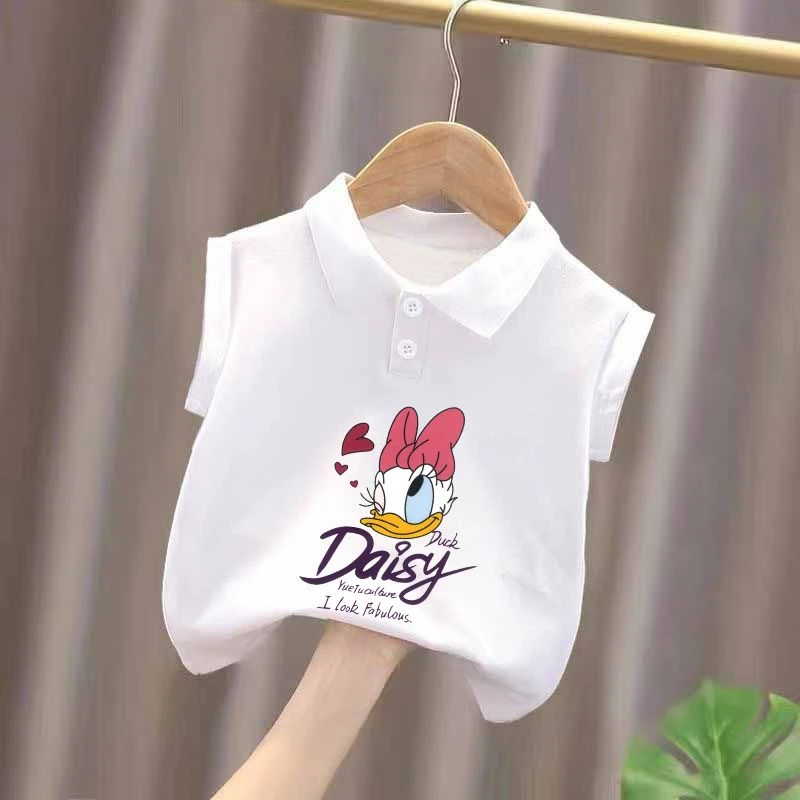 polo领100%纯棉男女儿童2025年夏季薄新款无袖卡通印花背心打底衫