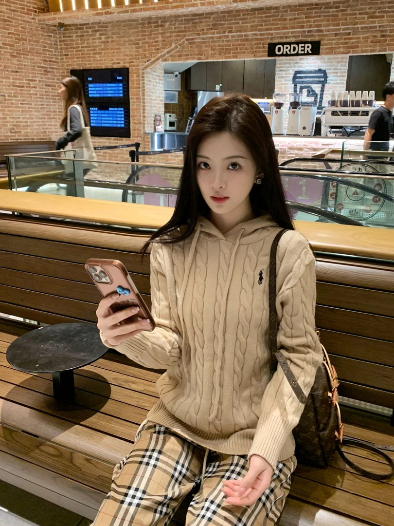 【布朗画家】慵懒风软糯毛衣女早秋高腰格子直筒裤两件套-162