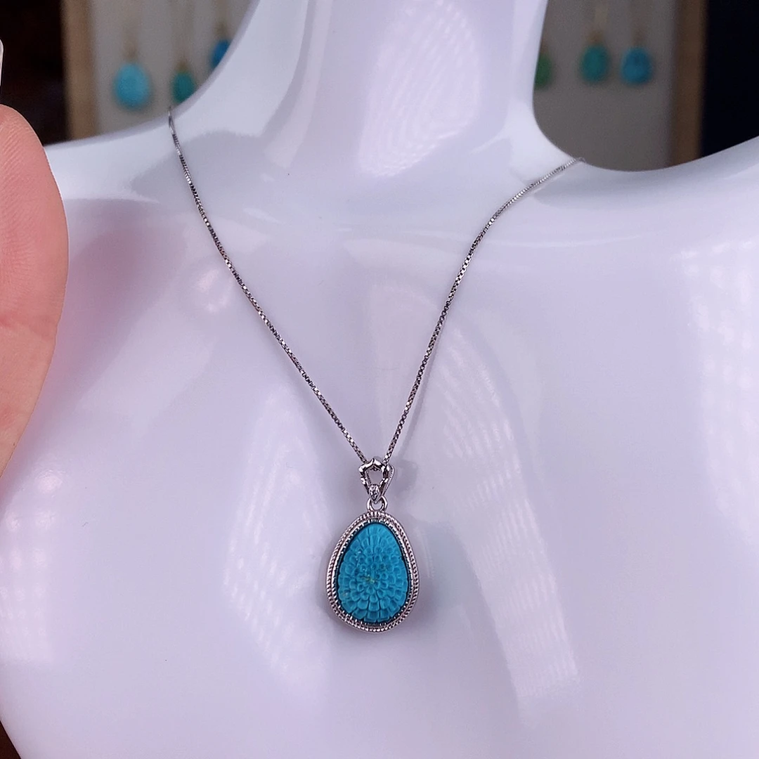 绿松石银S925镶嵌颈饰