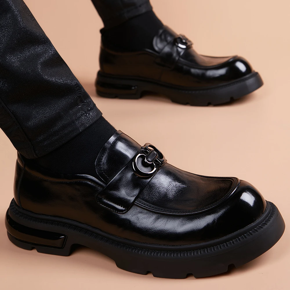 一脚蹬休闲皮鞋男款真皮英伦轻便商务百搭圆头黑色头层牛皮乐福鞋