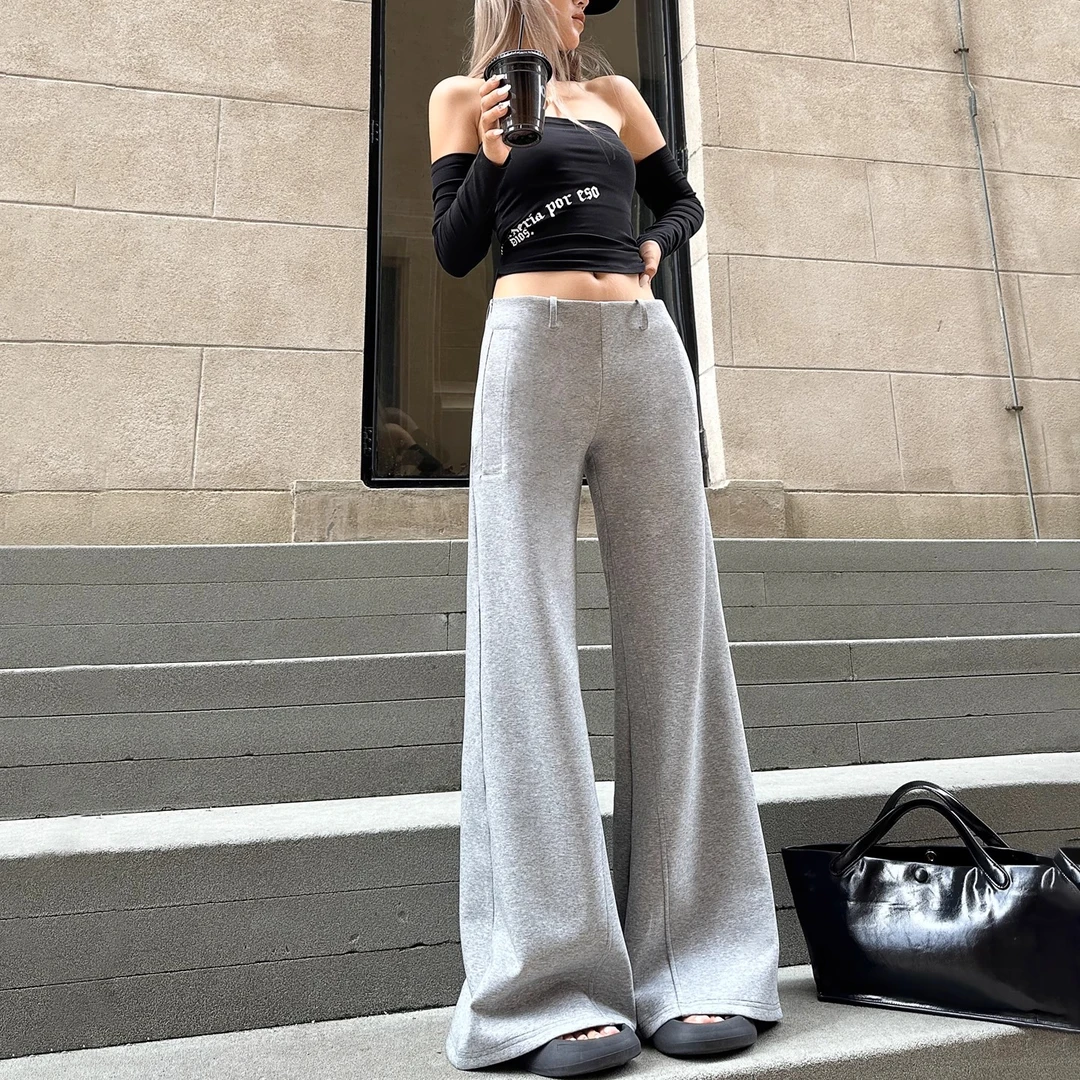 低腰灰色喇叭裤女早秋2025新款修身显瘦辣妹拖地裤垂感气质阔腿裤