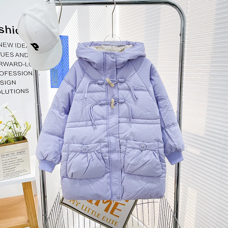 冬季新款女大童夹棉棉服外套潮流宽松保暖外套大童zb5220简约童品