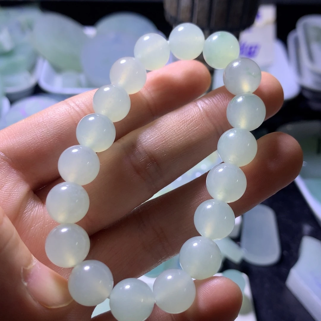未镶嵌定制翡翠卡10高糯化起冰透绳手串大漏！