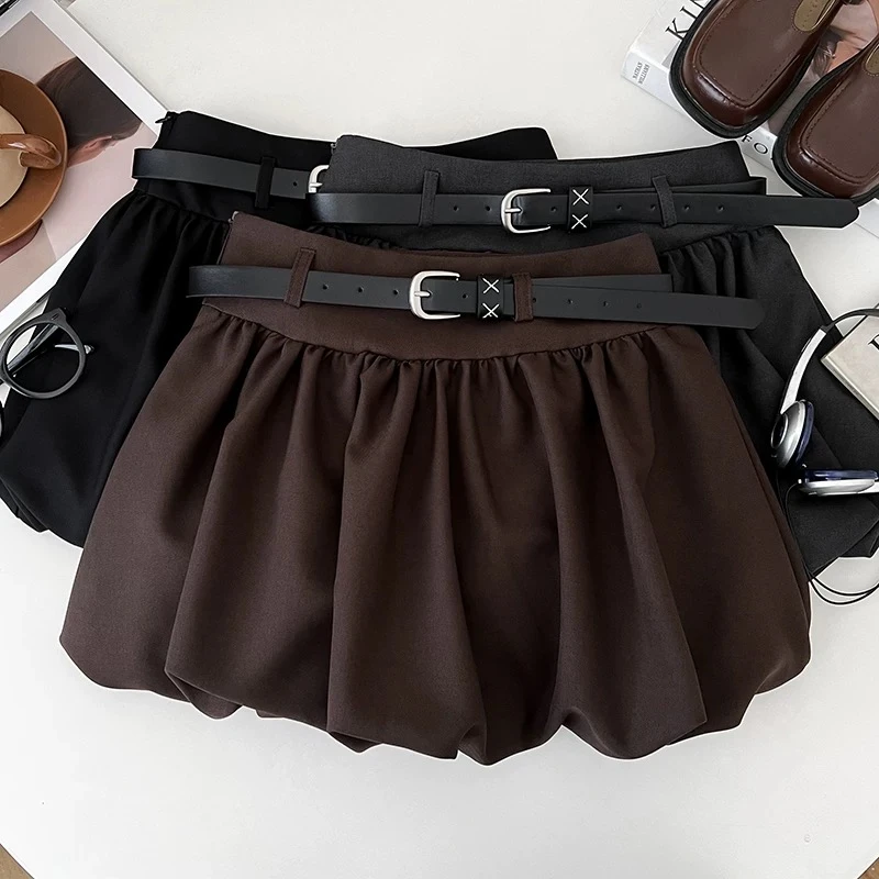 美式复古辣妹花苞半身裙女秋季小个子高腰显瘦蓬蓬裙防走光短裙裤