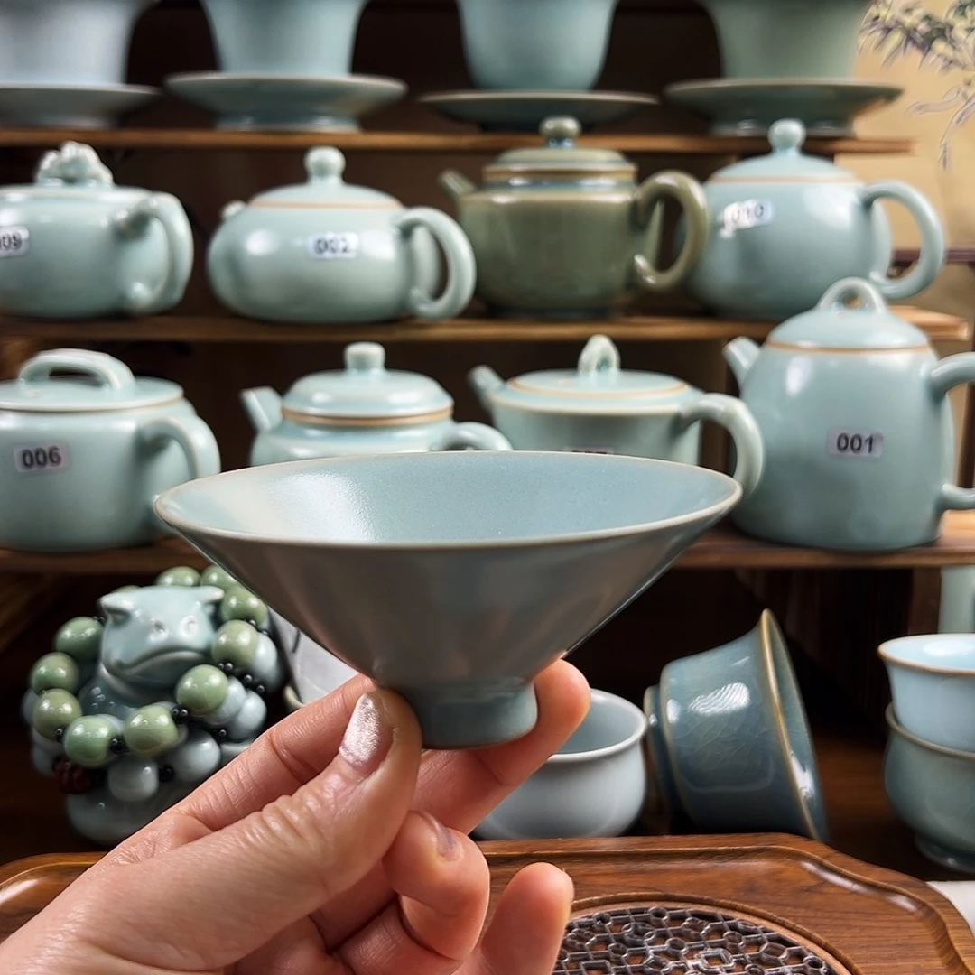 仿古釉水斗笠杯手工