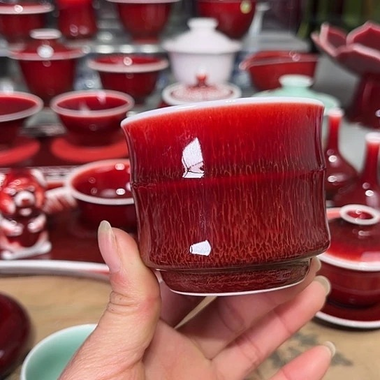 景德镇陶瓷红马坊竹节杯